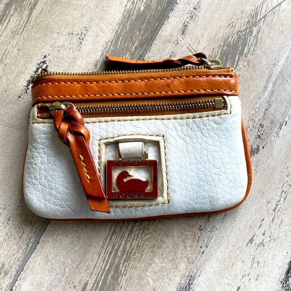 Dooney & Bourke Accessories - Douney & Bourke cream and brown pebbled leather coin/key/card holder pouch.